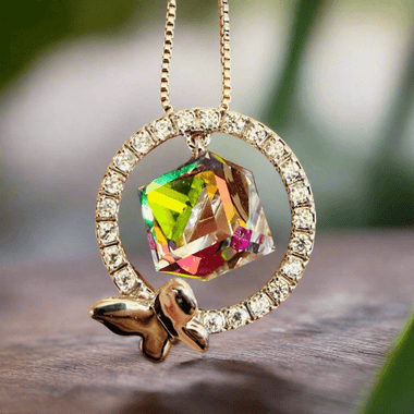18kt White Gold Plated Swarovski Crystal Pendant Diagonal cube with Butterfly vitrail Medium - Ai NeDefault Category