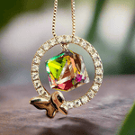 18kt White Gold Plated Swarovski Crystal Pendant Diagonal cube with Butterfly vitrail Medium - Ai NeDefault Category