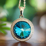 18kt White Gold Plated Swarovski Crystal Pendant Diamonte Round Bezel Bermuda Blue - Ai NeDefault Category