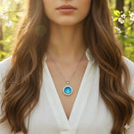 18kt White Gold Plated Swarovski Crystal Pendant Diamonte Round Bezel Bermuda Blue - Ai NeDefault Category