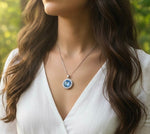 18kt White Gold Plated Swarovski Crystal Pendant Diamonte Round Bezel Navy Blue Montana - Ai NeDefault Category