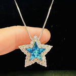 18kt White Gold Plated Swarovski Pendant Star Shape Bermuda blue - Ai NeDefault Category