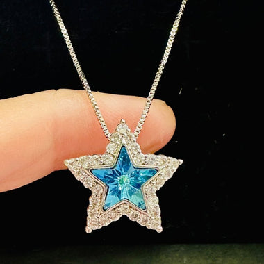 18kt White Gold Plated Swarovski Pendant Star Shape Bermuda blue - Ai NeDefault Category