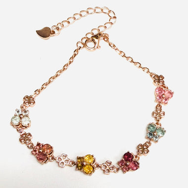 925 Silver 18kt Rose Gold Plated Candy Tourmaline Butterfly Bracelet