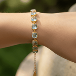 925 Sterling Silver 18kt Gold Plated Aquamarine Bracelet 6mm - Ai Ne