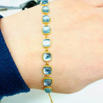 925 Sterling Silver 18kt Gold Plated Aquamarine Bracelet 6mm - Ai Ne