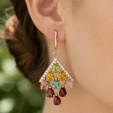 925 Sterling Silver 18kt Rose Gold Plated Earrings Crystal Gemstone Mix Sapphires - Ai NeDefault Category