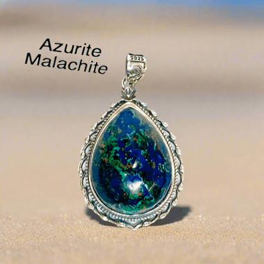 925 Sterling Silver Azurite Malachite Crystal Gemstone Pendant Drop Shaped - Ai NeDefault Category