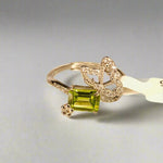 925 Sterling Silver Baguette Cut Peridot Crystsl Ring with Butterfly design | Abundance, Prosperity, and Positivity - Ai NeDefault Category