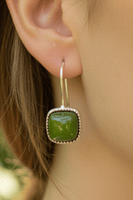 925 Sterling Silver Blue Jade Square Crystal Earring | Harmony Prosperity Protection - Ai NeDefault Category