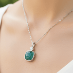 925 Sterling Silver Blue Jade Square Crystal necklace Pendant | Harmony Prosperity Protection - Ai NeDefault Category