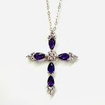 925 Sterling Silver Cross Authentic Amethyst Crystal Pendant Necklace - Ai NeDefault Category