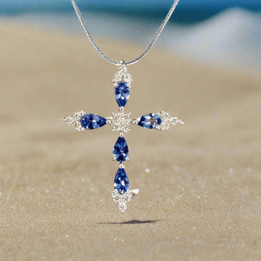 925 Sterling Silver Cross Authentic Tanzanite Crystal Pendant | Spiritual Awareness Intuition Transformation - Ai NeDefault Category