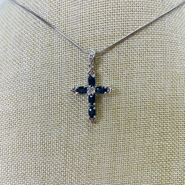 925 Sterling Silver Cross Sapphire Crystal Pendant - Ai NeJewellery