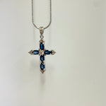 925 Sterling Silver Cross Sapphire Crystal Pendant - Ai NeJewellery