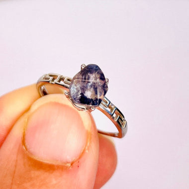 925 Sterling Silver Dumortierite Crystal Ring Adjustable size - Ai NeJewellery