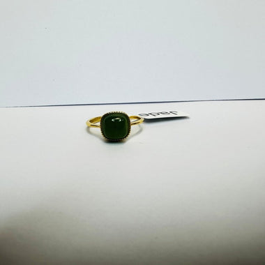 925 Sterling Silver Gold Plated Cushion Cut Jade Crystal Ring - Luck, Prosperity & Health - Ai NeDefault Category