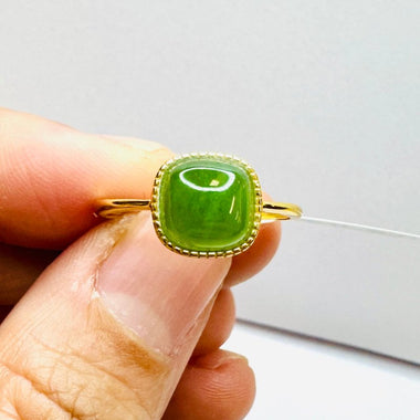 925 Sterling Silver Gold Plated Cushion Cut Jade Crystal Ring - Luck, Prosperity & Health - Ai NeDefault Category
