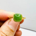 925 Sterling Silver Gold Plated Cushion Cut Jade Crystal Ring - Luck, Prosperity & Health - Ai NeDefault Category