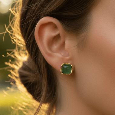 925 Sterling Silver Gold Plated Jade Crystal Earring | Harmony Prosperity Protection - Ai NeDefault Category