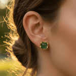 925 Sterling Silver Gold Plated Jade Crystal Earring | Harmony Prosperity Protection - Ai NeDefault Category