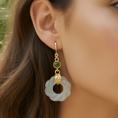 925 Sterling Silver Gold Plated Jade Crystal Earring | Harmony Prosperity Protection - Ai NeDefault Category