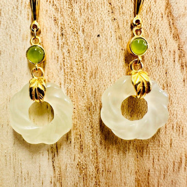 925 Sterling Silver Gold Plated Jade Crystal Earring | Harmony Prosperity Protection - Ai NeDefault Category