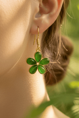 925 Sterling Silver Gold Plated Jade Flower Crystal Earring | Harmony Prosperity Protection - Ai NeDefault Category