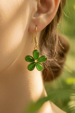 925 Sterling Silver Gold Plated Jade Flower Crystal Earring | Harmony Prosperity Protection - Ai NeDefault Category