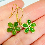 925 Sterling Silver Gold Plated Jade Flower Crystal Earring | Harmony Prosperity Protection - Ai NeDefault Category