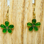 925 Sterling Silver Gold Plated Jade Flower Crystal Earring | Harmony Prosperity Protection - Ai NeDefault Category
