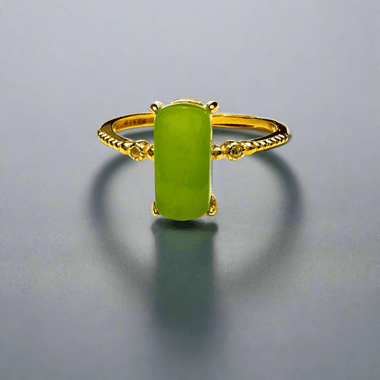 925 Sterling Silver Gold Plated Rectangular Shaped Jade Crystal Ring - Luck, Prosperity & Health - Ai NeDefault Category