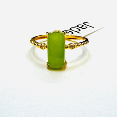 925 Sterling Silver Gold Plated Rectangular Shaped Jade Crystal Ring - Luck, Prosperity & Health - Ai NeDefault Category