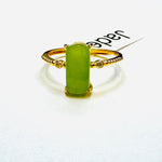 925 Sterling Silver Gold Plated Rectangular Shaped Jade Crystal Ring - Luck, Prosperity & Health - Ai NeDefault Category