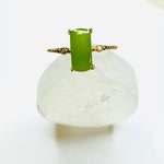 925 Sterling Silver Gold Plated Rectangular Shaped Jade Crystal Ring - Luck, Prosperity & Health - Ai NeDefault Category