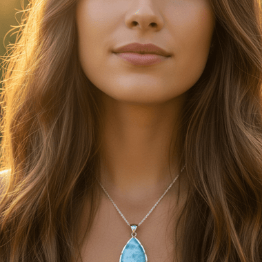 925 Sterling Silver Larimar Drop Crystal Pendant | Soothing - Ai NeDefault Category