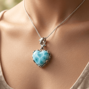 925 Sterling Silver Larimar Heart Crystal Pendant | Soothing - Ai NeDefault Category