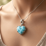 925 Sterling Silver Larimar Heart Crystal Pendant | Soothing - Ai NeDefault Category