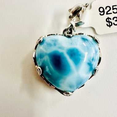 925 Sterling Silver Larimar Heart Crystal Pendant | Soothing - Ai NeDefault Category