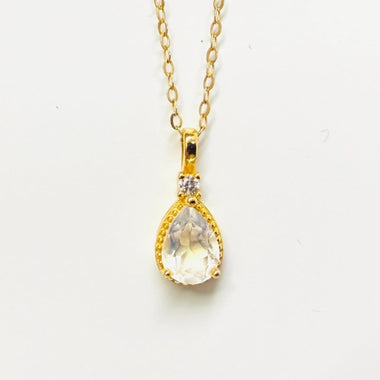 925 Sterling Silver Moonstone Gold Plated Faceted Drop Crystal Pendant and Necklace - Ai NeJewellery