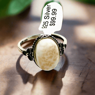 925 Sterling Silver Natrolite Pink Larimar Crystal Oval Shaped Ring - Ai NeGifts & Crystals