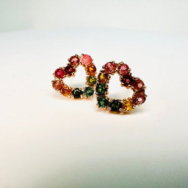 925 Sterling Silver Rose Gold Plated Heart Tourmaline Crystal Earring | Balance Protection Grounding - Ai NeDefault Category