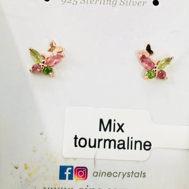 925 Sterling Silver Rose Gold Plated Tourmaline Butterfly Crystal Earring | Balance Protection Grounding - Ai NeDefault Category