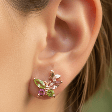 925 Sterling Silver Rose Gold Plated Tourmaline Butterfly Crystal Earring | Balance Protection Grounding - Ai NeDefault Category