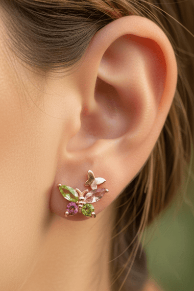 925 Sterling Silver Rose Gold Plated Tourmaline Butterfly Crystal Earring | Balance Protection Grounding - Ai NeDefault Category