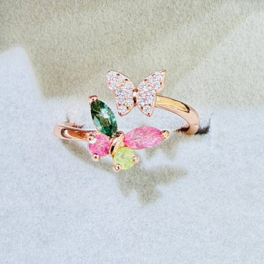 925 Sterling Silver Rose Gold Plated Tourmaline Crystal Butterfly Ring - Ai NeDefault Category