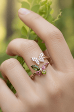925 Sterling Silver Rose Gold Plated Tourmaline Crystal Butterfly Ring - Ai NeDefault Category