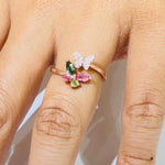 925 Sterling Silver Rose Gold Plated Tourmaline Crystal Butterfly Ring - Ai NeDefault Category