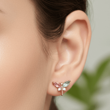 925 Sterling Silver Rose Gold Plated Tourmaline Crystal Earring | Balance Protection Grounding - Ai NeDefault Category