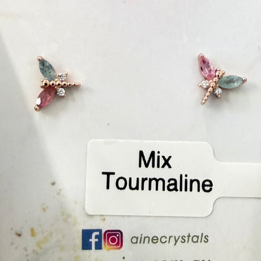 925 Sterling Silver Rose Gold Plated Tourmaline Crystal Earring | Balance Protection Grounding - Ai NeDefault Category